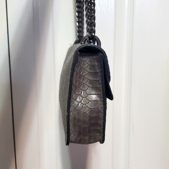 🇮🇹Borse In Pelle Gray Genuine Leather Snake-Embossed Shoulder/Crossbody Bag - Picture 5 of 16